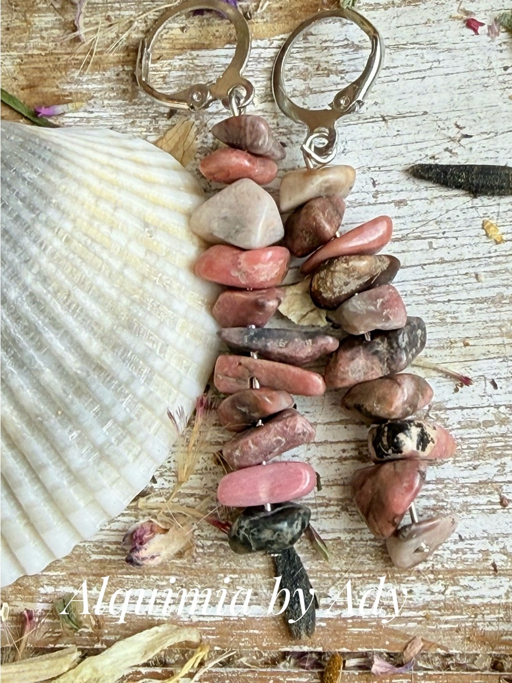 Alquimia Pink and Brown Rhodochrosite Chip Dangle Earrings with Silver Hooks